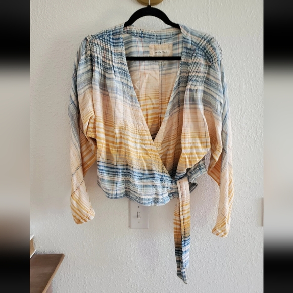 Free People We The Free Maldives Wrap Blouse Top Striped Endless Summer Large - Picture 5 of 12